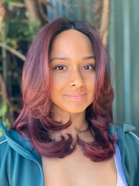 Deep brunette and berry layered colour